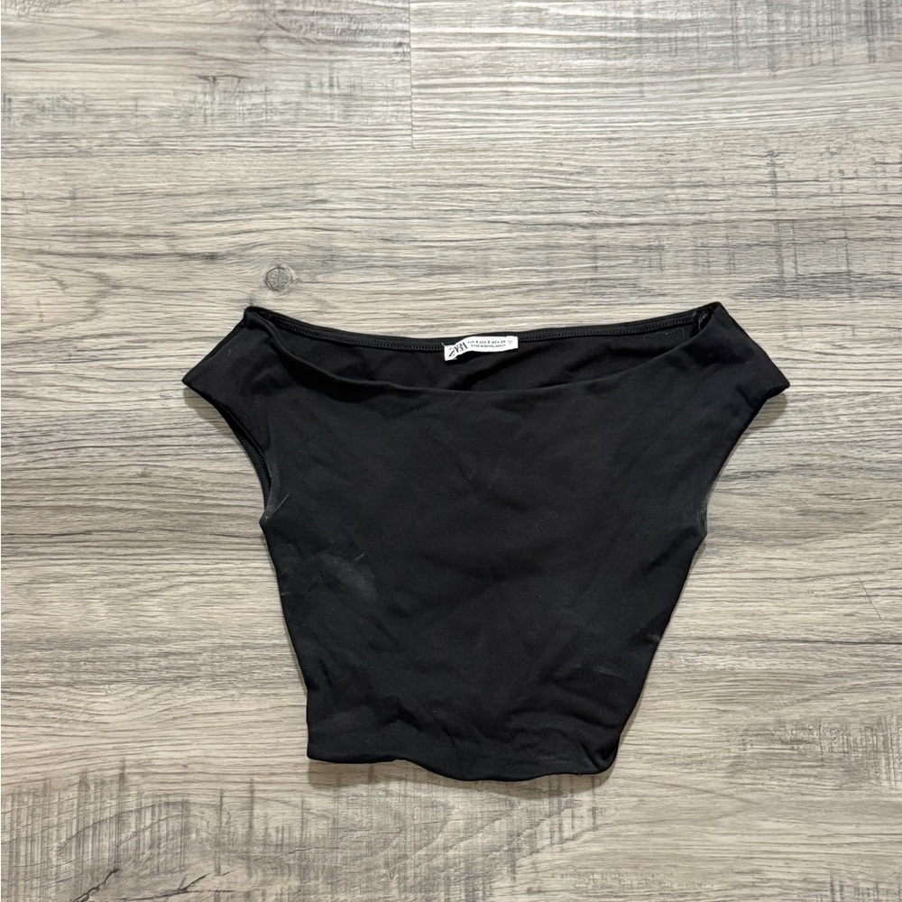 Zara Black Off-Shoulder Crop Top